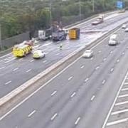 Huge delays on the M25 as motorway is closed due to lorry fire. Picture: Highways England