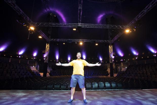 Ben Wills, deputy production manager of the Mercury, tries out the temporary stage