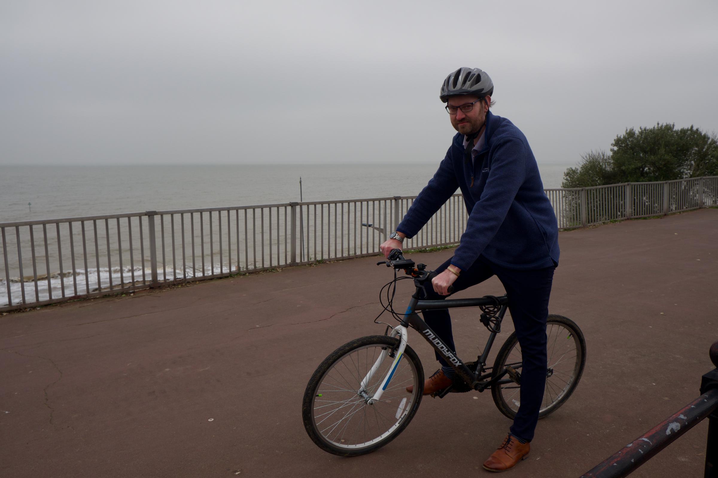 Seaside - Tendring councillor Alex Porter on his bike