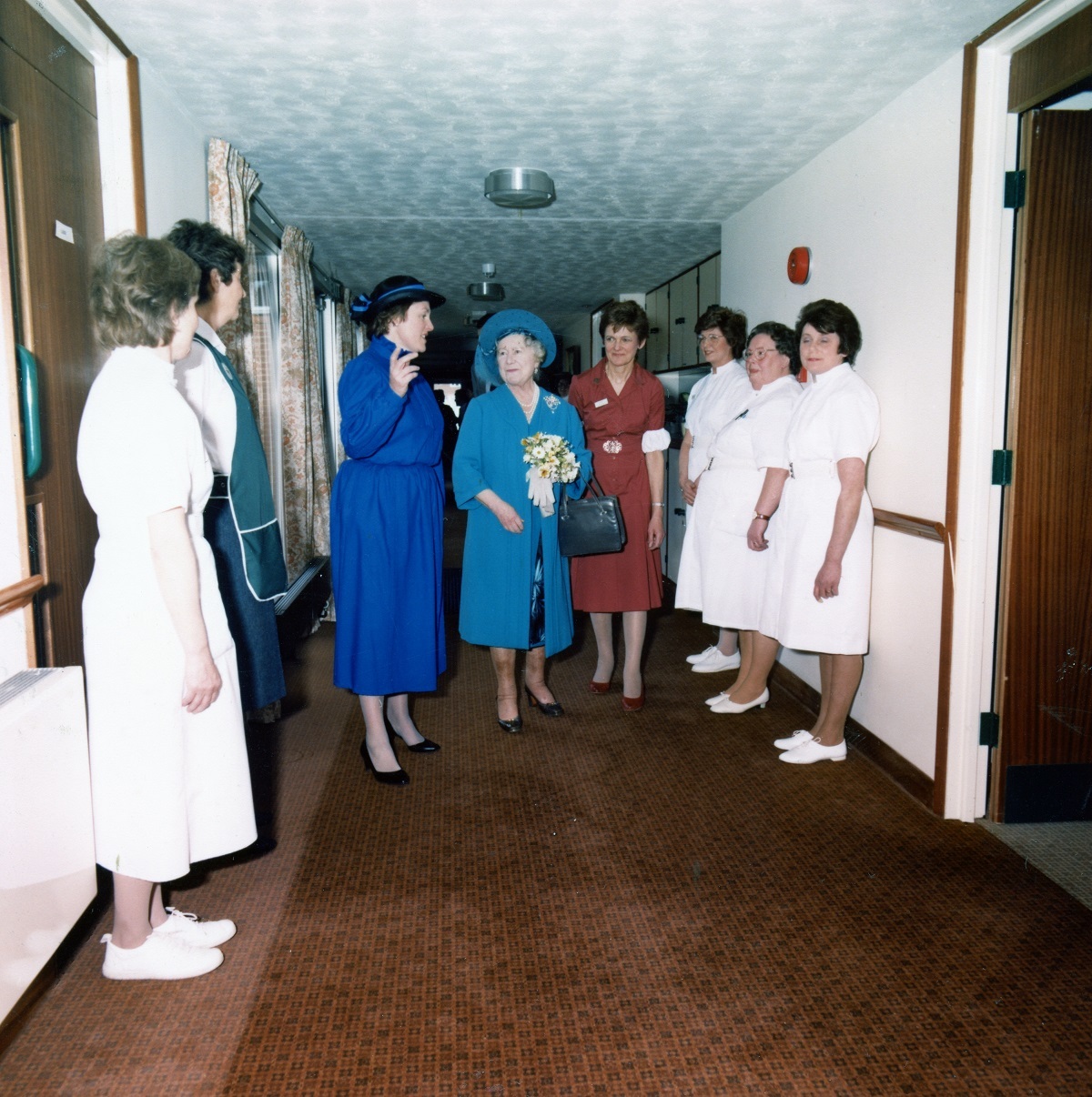 Standing to attention - Dr Elizabeth Hall, one of the hospice’s founders and first medical director, and matron Jenny Wayte introduce the royal visitor to some of their nursing team