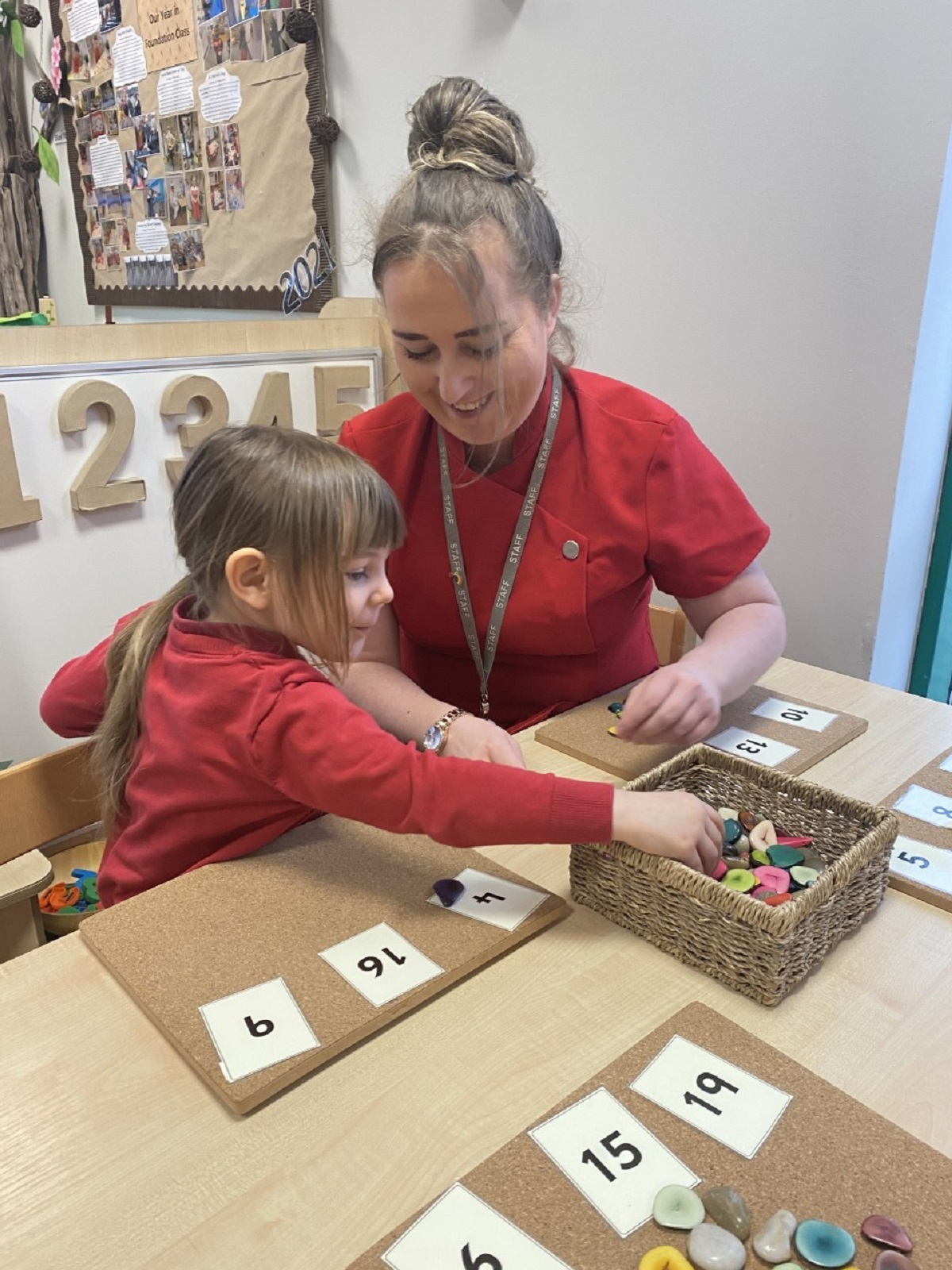 Number crunching - qualified educator Rachel Gwilliam with Daisy Rose