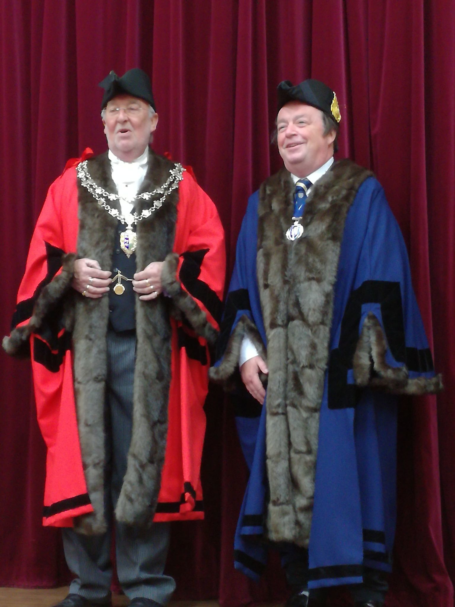 cHAINS OF OFFICE: New Maldon mayorr David Ogg and deputy Andrew Lay in their regalia