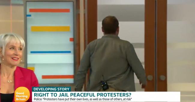Watch Insulate Britain activist storm off set as tempers flare Good Morning Britain. (Twitter/@GMB)