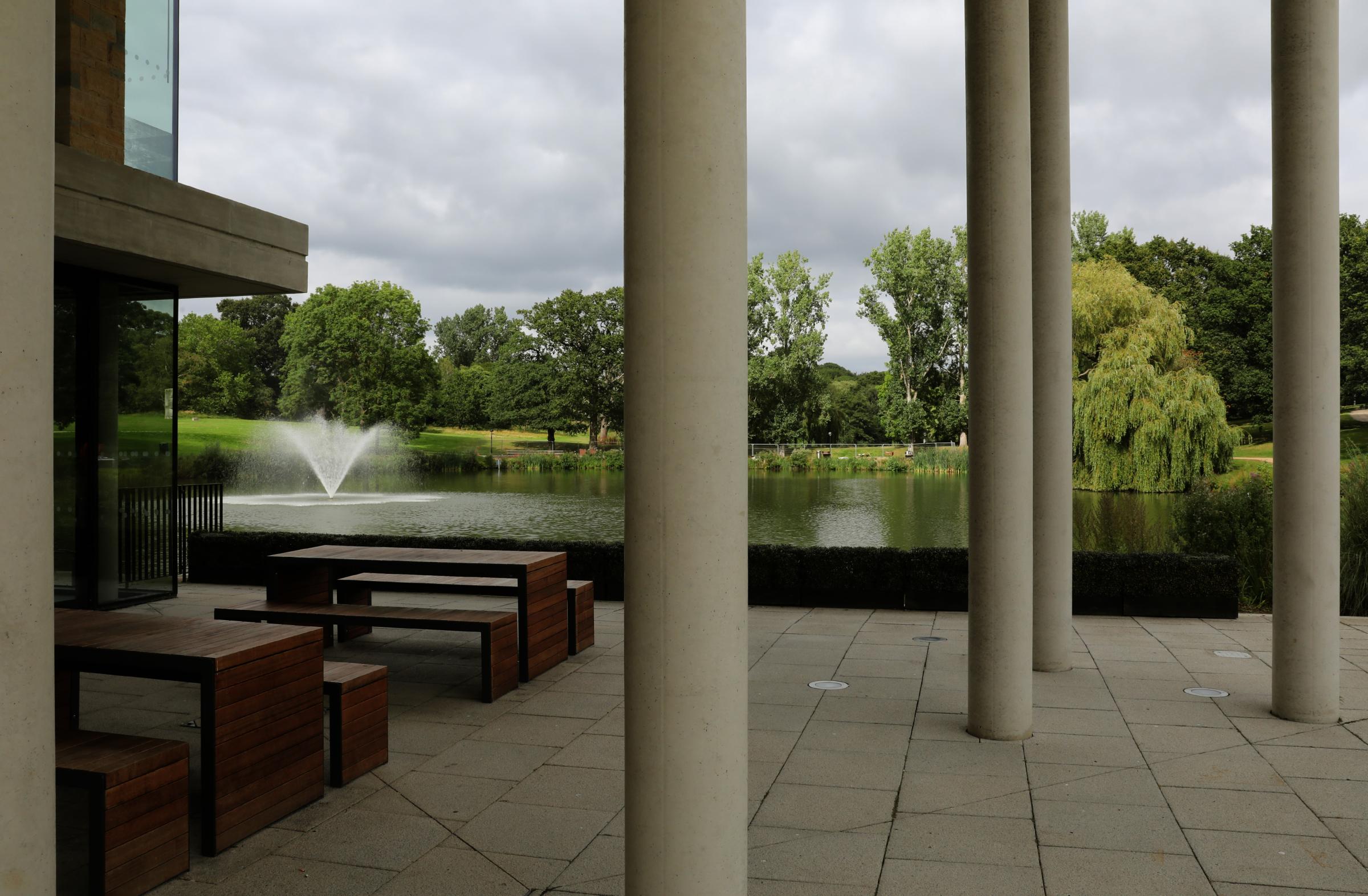 Contrast - a university campus building edges next to an impressive lake and water feature PICTURES: STEVE BRADING University of Essex grounds. Uni is shortlisted in Green Flag awards