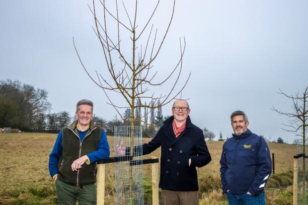 John Meehan (centre), Head of Climate Adaptation and Mitigation at Essex County Council with Cllr Peter Schwier (left), Essex County Council’s climate Czar, and Chris Bawtree (right), Woodland Creation Lead at Ground Control at the Wildfell Centr
