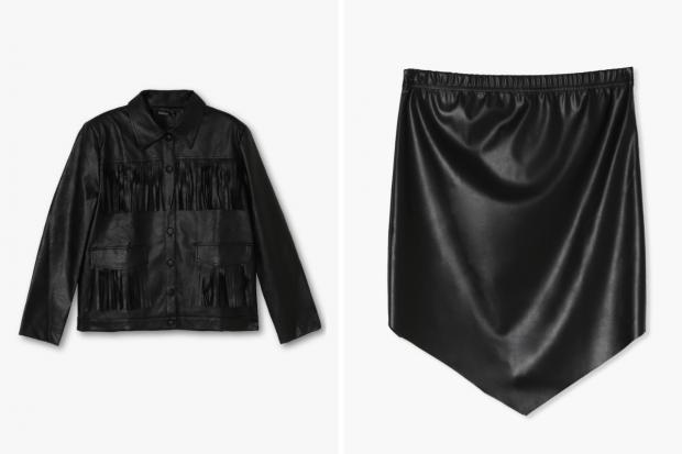 Chelmsford Weekly News: (Left) Fringe Faux Leather Jacket and (right) Pointed Hem PU Mini Skirt in black (Boohoo/Canva)