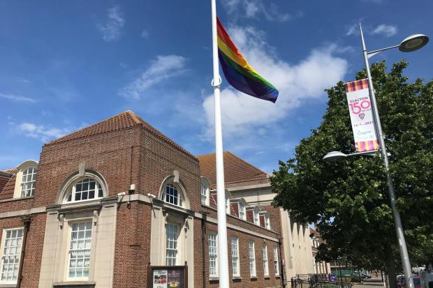Pride - The rainbow flag flying at Clacton Town Hall. Picture: Will Lodge/TDC