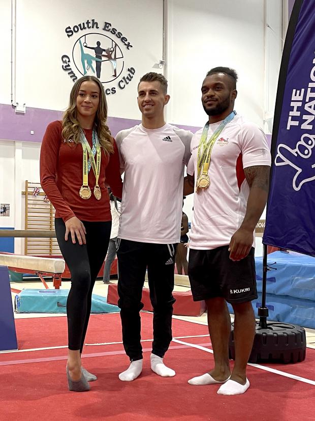 Chelmsford Weekly News: Max Whitlock (centre), Georgia-Mae Fenton (left) and Courtney Tulloch at the South Essex Gymnastics Club (PA)