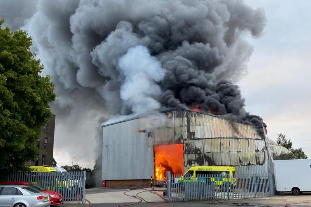 Fire - Firefighters battles this blaze at an industrial unit in Thurrock (ECFRS)
