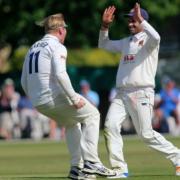 High five - Simon Harmer and Ryan ten Doeschate were key players for Essex in their victory against Surrey 						  Picture: GAVIN ELLIS/TGSPHOTO