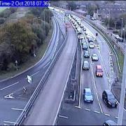 Traffic is moving slowly near to the Baddow Bypass towards the Army and Navy roundabout
